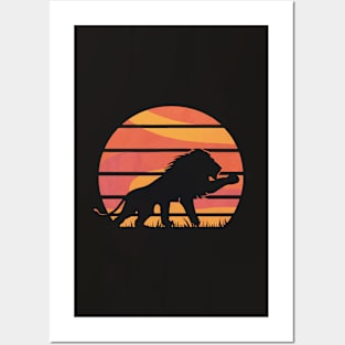 Golden Hour Majesty: The Lion at Sunset Posters and Art